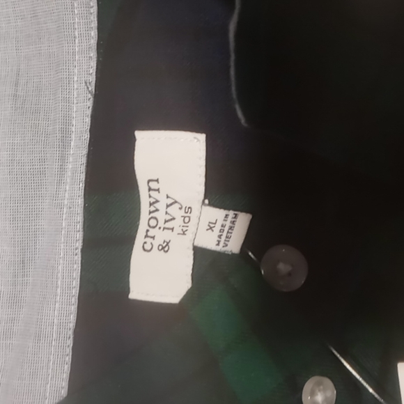 BOYS Crown & Ivy XL 14/16 long sleeve button up plaid shirt green and navy - Picture 3 of 5